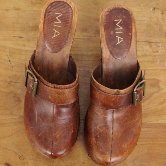 Mia Brown Leather Mule Heel Clog Size 9M - Picture 3 of 9